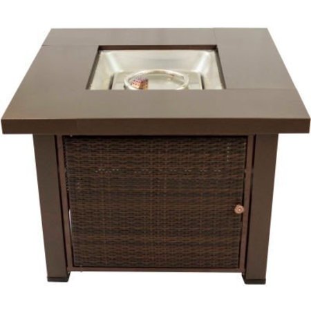 DYNA-GLO Pleasant Hearth Rio Wicker Gas Fire Pit Table With Lid 40000 BTU - Hammered Bronze OFG419T